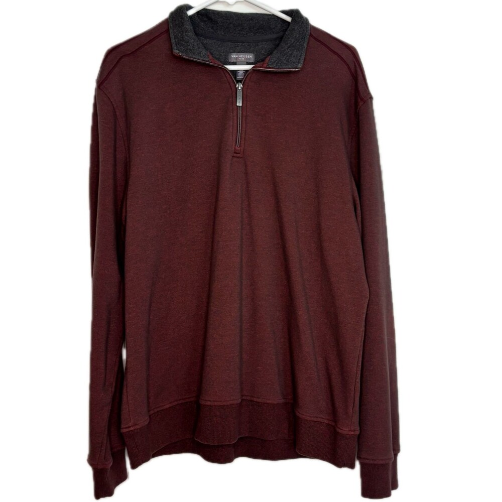 Van Heusen Flex Men's L Maroon Red 1/4 Quarter Zip Classic Fit Sweater Pullover